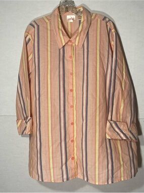 Share CHIC multicolor striped collared 3/4 sleeve button up top 3X
